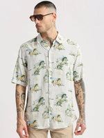 Men Spread Collar Animal Off White Casual Shirt-ZEPTO-2222-Offwhite