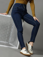 Women's Navy Blue Solid Skinny Fit Denim Jeans-GZ-5283-Navyblue