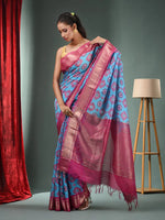 Sky Blue Blended Silk Handwoven Ajrakh Print Saree-MA50BSL34830019