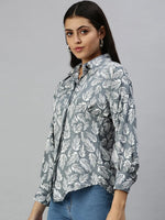 Women's Grey Printed Shirt-AE-10199-Grey