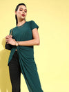 Veni Vidi Vici Dark Green Asymmetric Hem Long Top