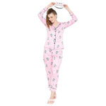 Smarty Pants Women's Silk Satin Pastel Pink Color Hello Kitty Print Full Sleeves Night Suit