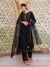 Ahika Women Black Silk Blend Solid Embroidered Straight Kurta Trouser With Dupatta-PKSKD2630