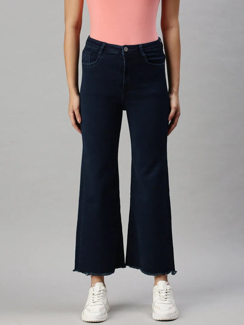 Women's Denim Wide Leg Blue Jeans-TRP6085C-Blue