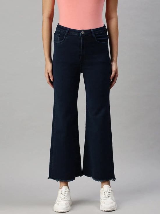 Women's Denim Wide Leg Blue Jeans-TRP6085C-Blue