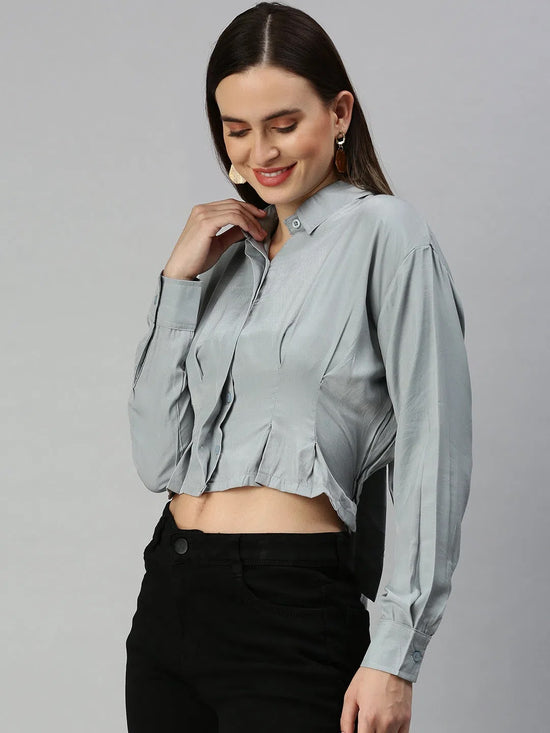 Women's Grey Solid Tops-AE-7039-Grey