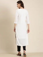 Women White Embellished Straight Kurta-SKC-1142-White