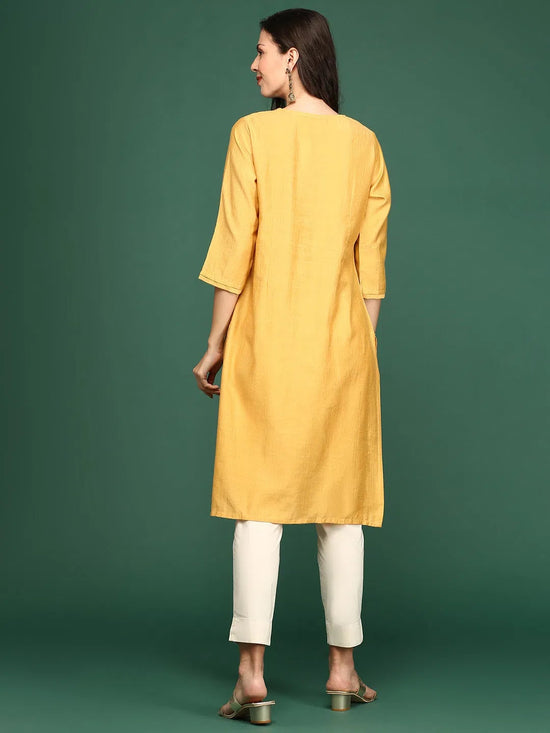 Women's Mustard Solid Straight Kurta-DF-1211-Mustard