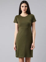 Women Olive Solid Bodycon Dress-AE-506-Olive