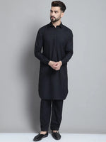 Men's Black Cotton Solid Pathani Kurta with Salwar-JOKP-696Black