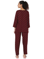 Smarty Pants Women's Cotton Maroon Color Polka Dot Print Night Suit