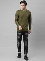 Rigo Olive Green Cut & Sew Terry Round Neck Sweatshirt-SW09211104-3XL