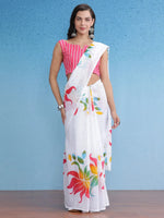 Saree Mall Women's Cotton White Printed Designer Saree With Blouse Piece-MINAXI4907