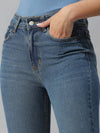 Women's Blue Solid Bootcut Denim Jeans-GZ-5089C-Blue