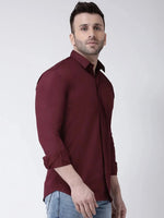 Hangup Men Slim Solid Shirts-CollarMaroonShirt