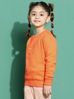 Tales & Stories Orange Printed SweatShirt For Girls