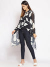 Black Abstract Print High-Low Shrug Shirt