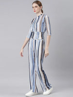 Women Blue Striped Tracksuit-AF-2054-Blue