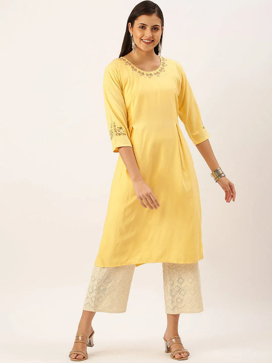 Women's Yellow Solid Straight Kurta-DF-1202-Yellow