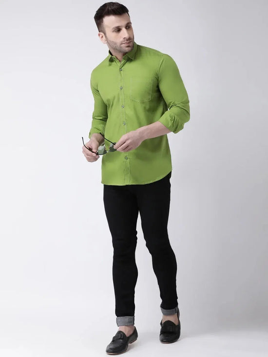 Hangup Men Slim Solid Shirts-CollarGreenShirt