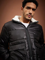 Men Black Front Pocket Puffer Jacket