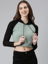 Women Sea Green Colourblock Crop Sweatshirt-AE-10656-Seagreen