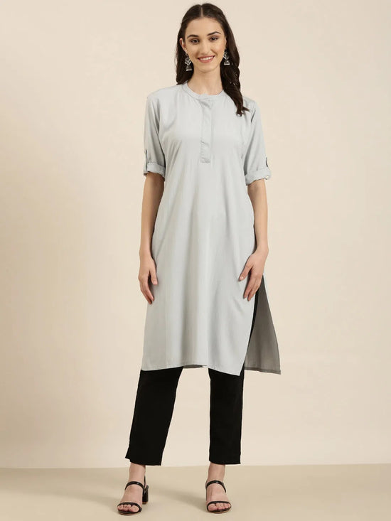 Women Grey Solid Straight Kurta-DF-1356-Grey