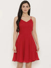 Back knot short skater Dress in Red