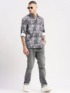 Men Spread Collar Geometric Grey Casual Shirt-PELSIC-2253-Grey