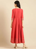 Women's Red Embroidered A-Line Kurta-ON-561-Red