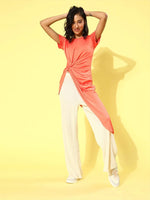 Veni Vidi Vici Peach Asymmetric Hem Long Top