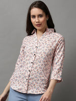 Women's Pink Printed Shirt-AE-333105-Peach