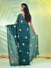 All Over Thread Embroidery Teal Green Cotton Handspun Saree-MA62CH33660055