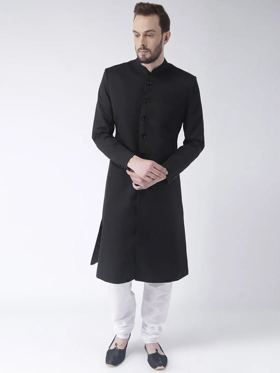 Hangup Men Standard Solid Men's Indian Wear-BlackSherwani23