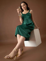 Corset Yoke Midi Dress in Green Color