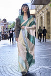 Avanshee Women's Latest Bollywood Striped,Digital Printed Satin Saree With Unstiched Blouse-AVN-8090-RAMA-STRIP