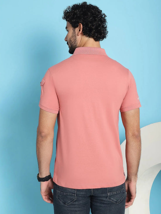 Venitian Men Double Mercerised 3 Pocket Cargo Pink Polo Neck T-Shirt for Men