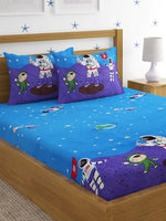 Home Sizzler 144TC Microfibre Blue Double Bedsheet With 2 King Size Pillow Covers-HSDBS004061