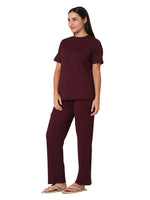 Smarty Pants Women's Cotton Wine Color Round Neck Night Suit