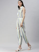 Women's White Striped Jumpsuit-AE-9998-White