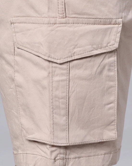 Solid Stretchable Shorts with 6 pockets-Beige-HCS6011-30