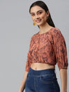 Women's Printed Brown Top-AE-10211-Brown