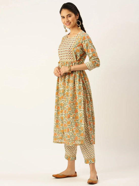 Women's Cream Printed Kurta Sets-GW-2434-Cream