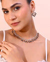 Gold Plated Black & White Stone Studded Jewellery Set-VOJ291