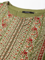 Women's Olive Printed Anarkali Kurta-GW-3372-Olive