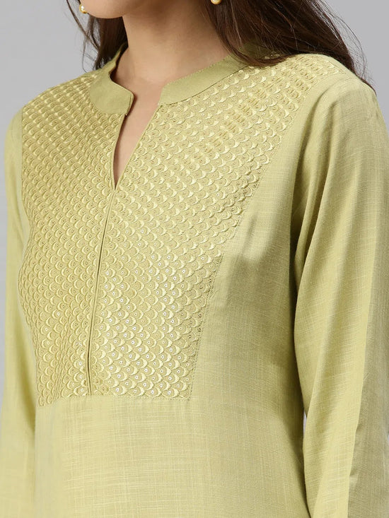 Women's Lime Green Solid Straight Kurta-UB-2040-Limegreen