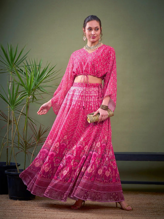 Women Pink Floral Anarkali Skirt-SHSKR30426XS