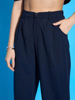 Women Navy Knit Tapered Pants