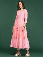 Women's Pink Printed Anarkali Kurta-AT-A-588-Pink