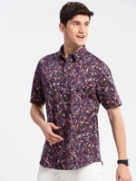 Men Spread Collar Abstract Purple Casual Shirt-REVERIE-2107-Purple